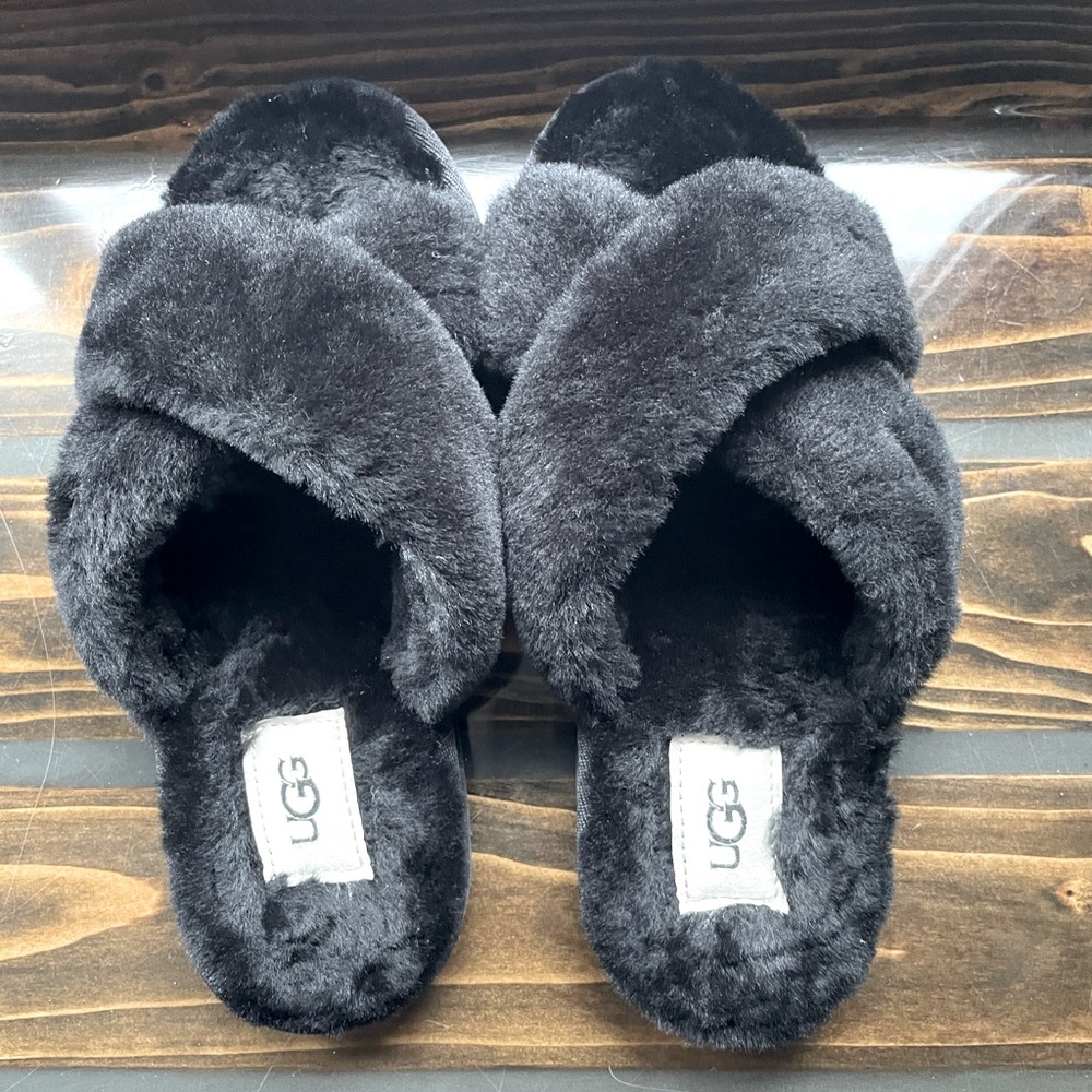 UGG Black Fuzzy Slippers